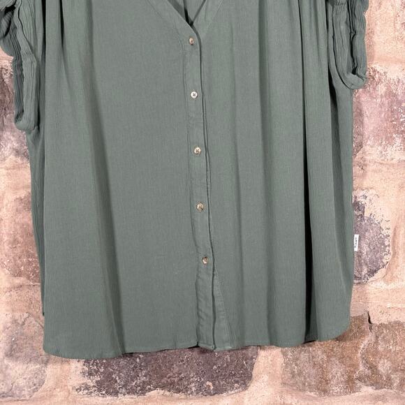 Orvis Short‎ Sleeveless Blouse Women's XL Rayon Crepe V-Neck Button Front Green - Picture 4 of 12